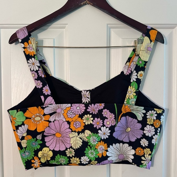 NWT MAJE Flower Power 100% Cotton Crop Button Tank Adjustable Strap Hippie Peace - Picture 8 of 12